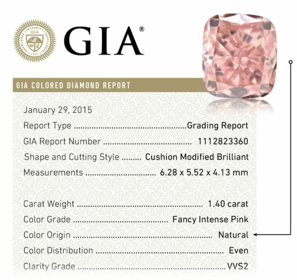 Pink diamond GIA certificate