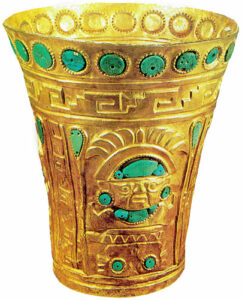 Ancient Inca Vase Gold and Emerald